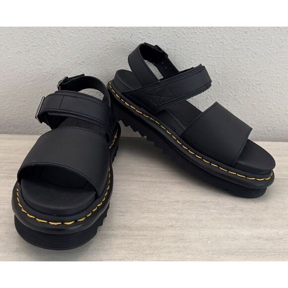 Dr. Martens Women Sz 8 Voss Mono Hydro BLACK Leather Sandals - Picture 2 of 13